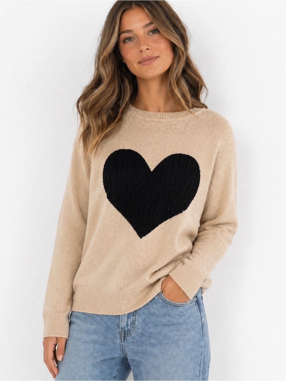Beige Heart Sweater XL Black
Heart Knit Cozy Soft Pullover